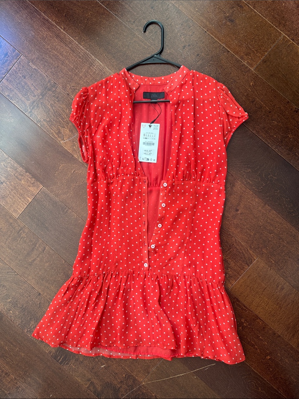 Zara Red Polka Dot Button-Front Casual Dress